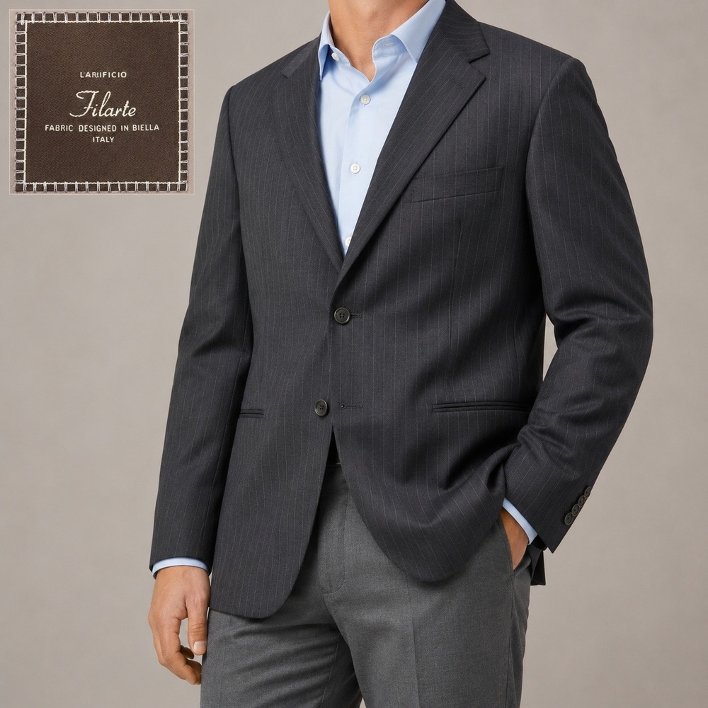 Paul Betenly Blazer Mens 46L Charcoal Gray Pinstripe Wool Sport Coat Lanificio
